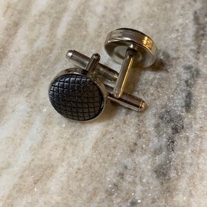 Solid Black Round Cloth Cuff Links